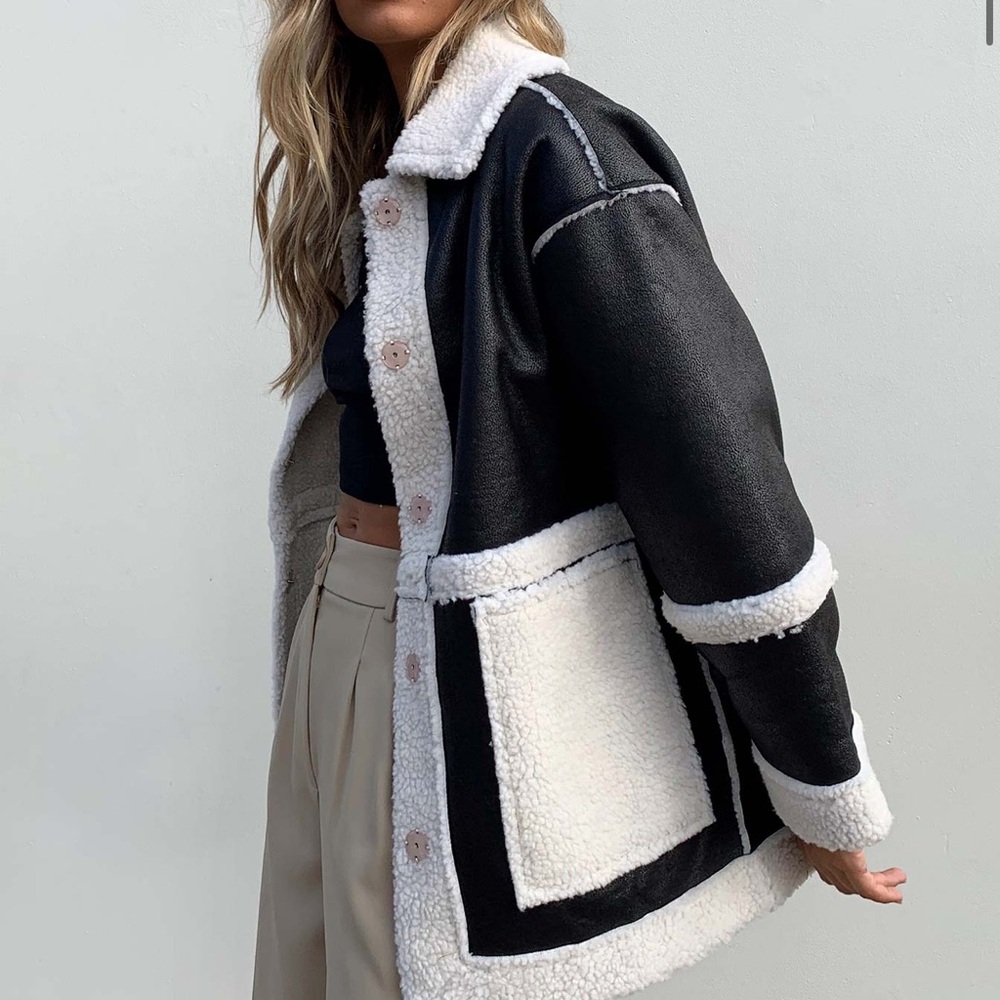 Princess Polly Black and Cream Teddy Jacket